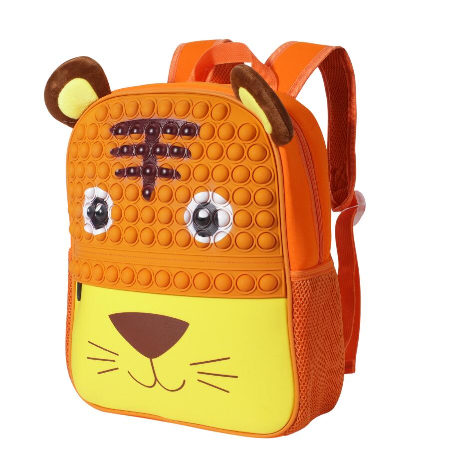 Kid Schoolbag children cartoon tiger shape Silicone school bags Push Pop Fidget Toy Bubble Backpack for Preschoolers