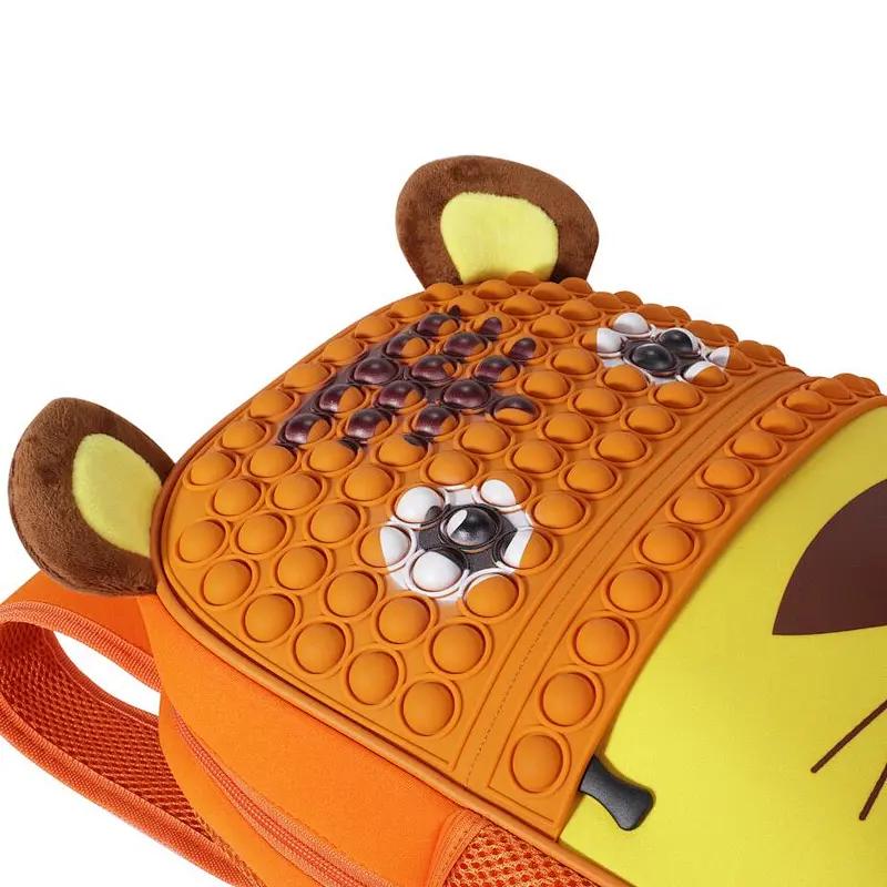 Kid Schoolbag children cartoon tiger shape Silicone school bags Push Pop Fidget Toy Bubble Backpack for Preschoolers